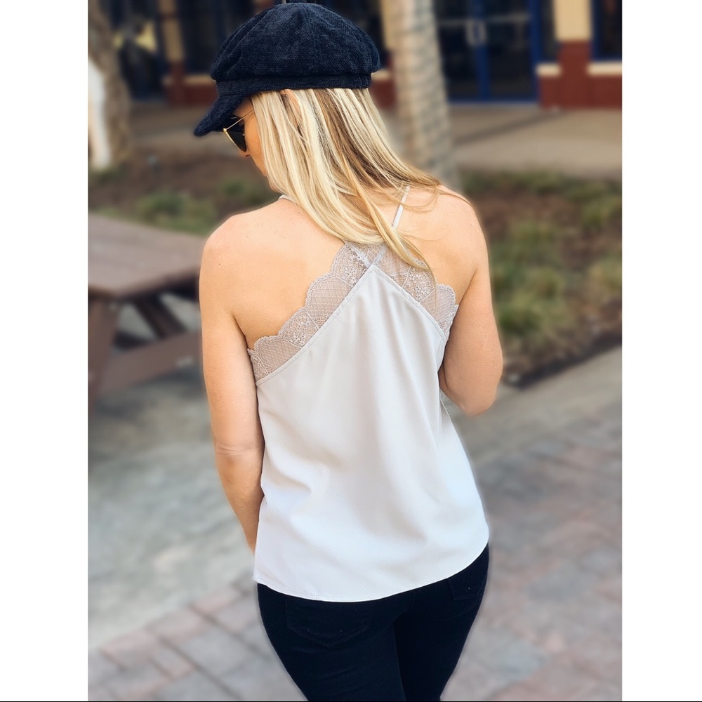 SLIP INTO THIS LACE CAMI SOLID TANK TOP-STONE - Picture 5 of 5
